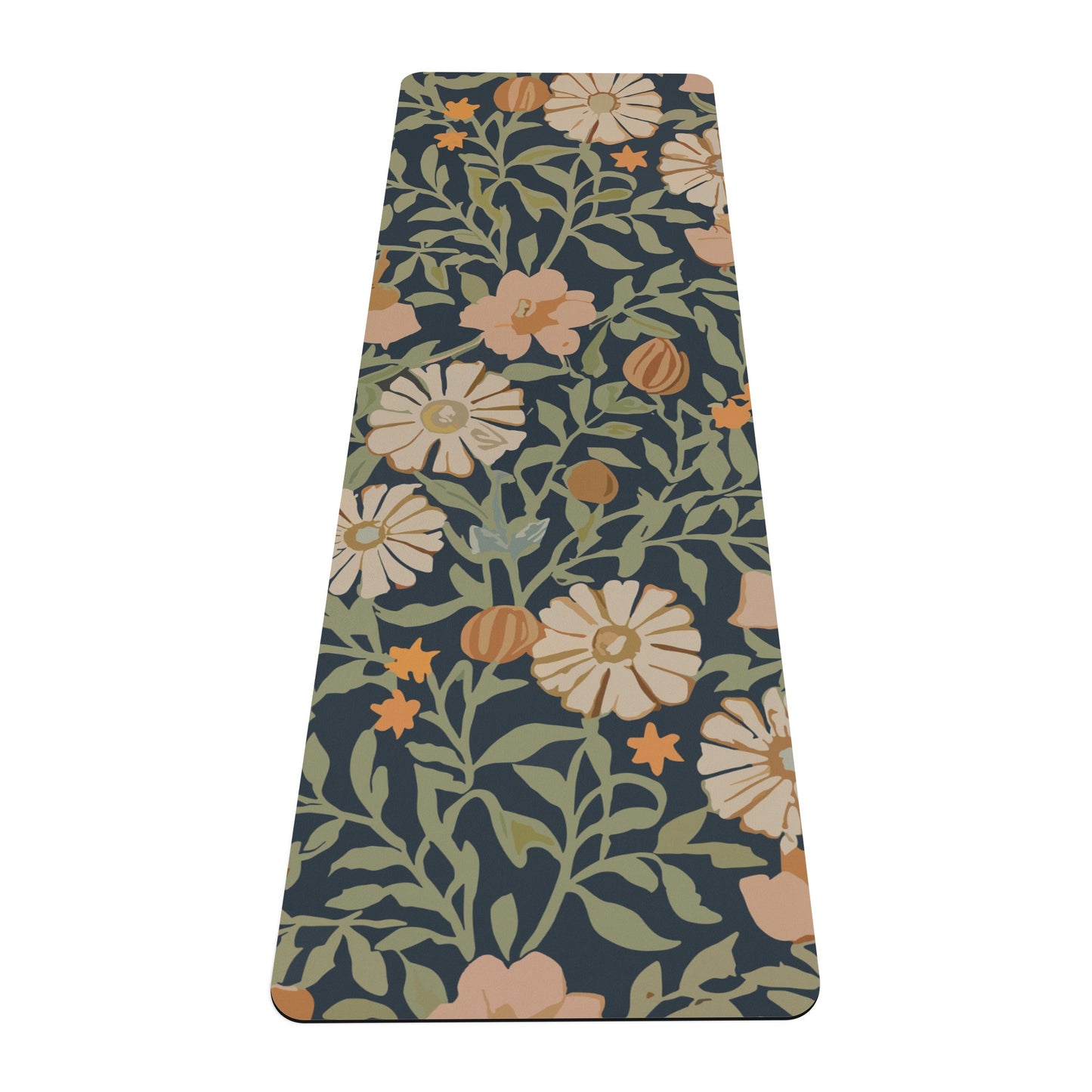 Vampire Art Retro Art Nouveau Flowers 4mm Rubber Yoga Mat in Floral Navy