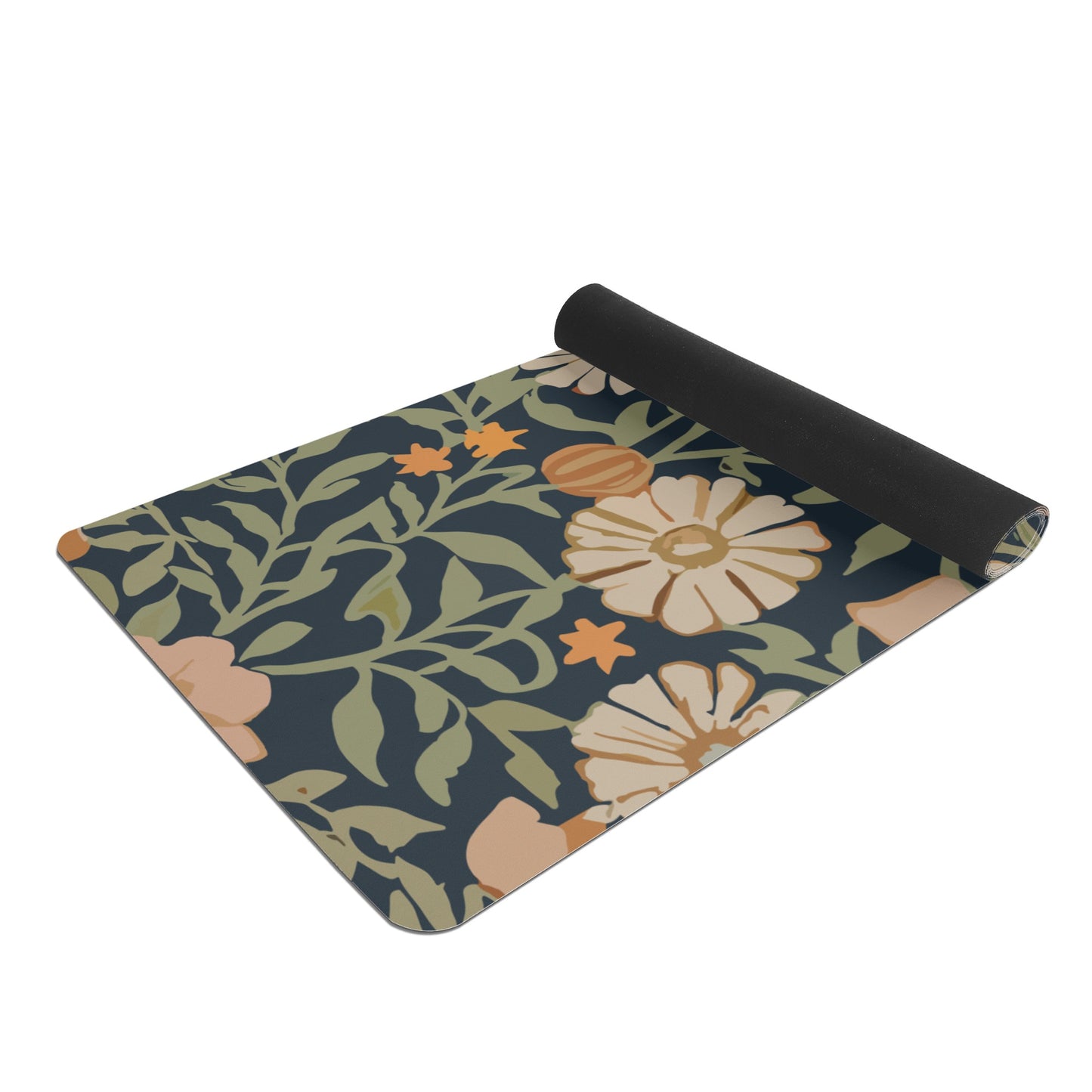 Vampire Art Retro Art Nouveau Flowers 4mm Rubber Yoga Mat in Floral Navy