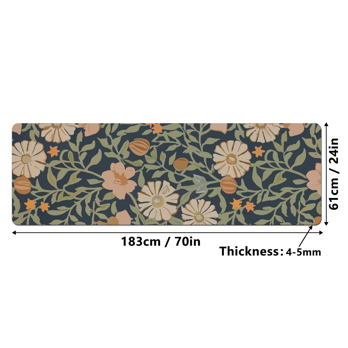 Vampire Art Retro Art Nouveau Flowers 4mm Rubber Yoga Mat in Floral Navy