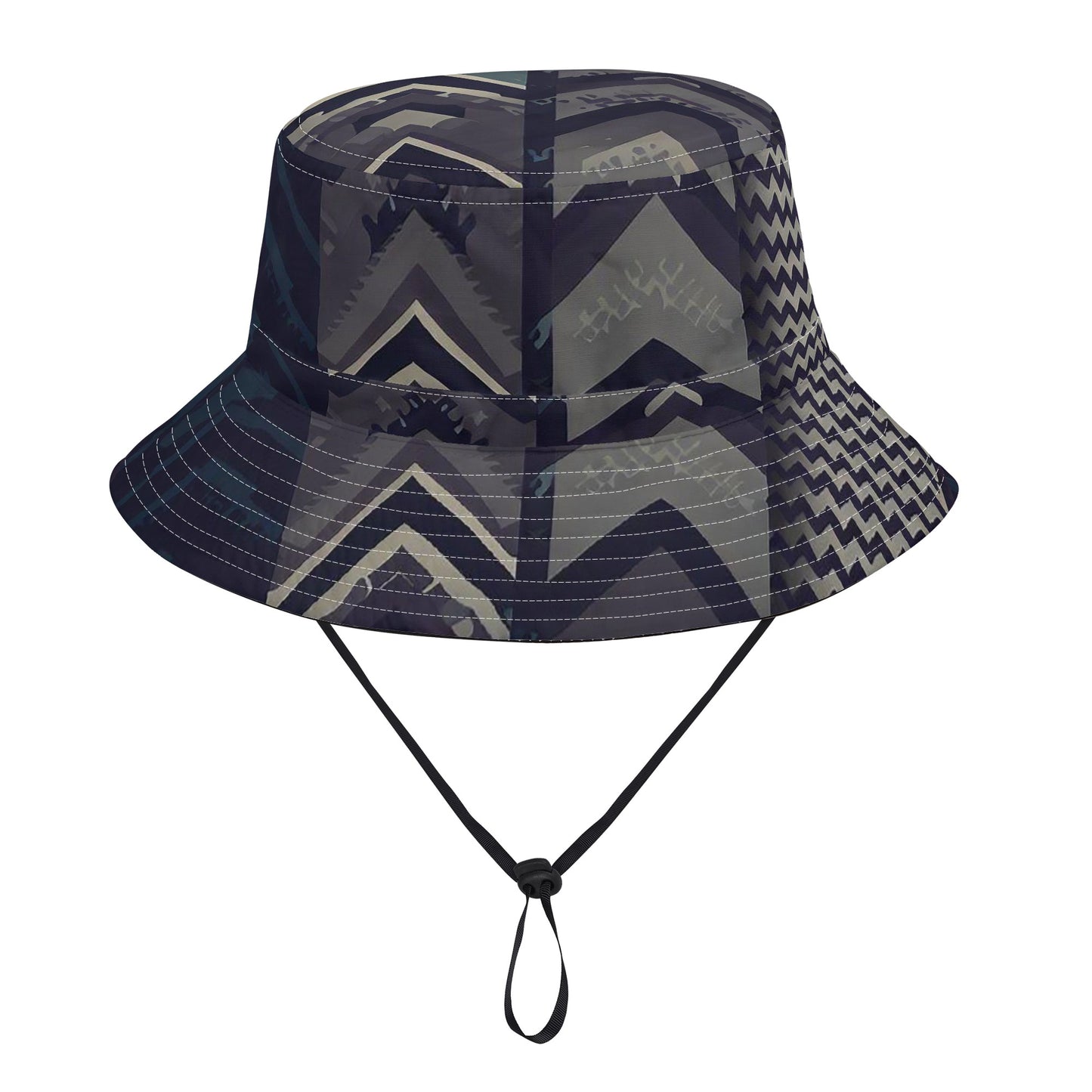 Vampire Art Grunge Unisex Bucket Fisherman's Hat - Herringbone Stripes Patchwork with Adjustable String
