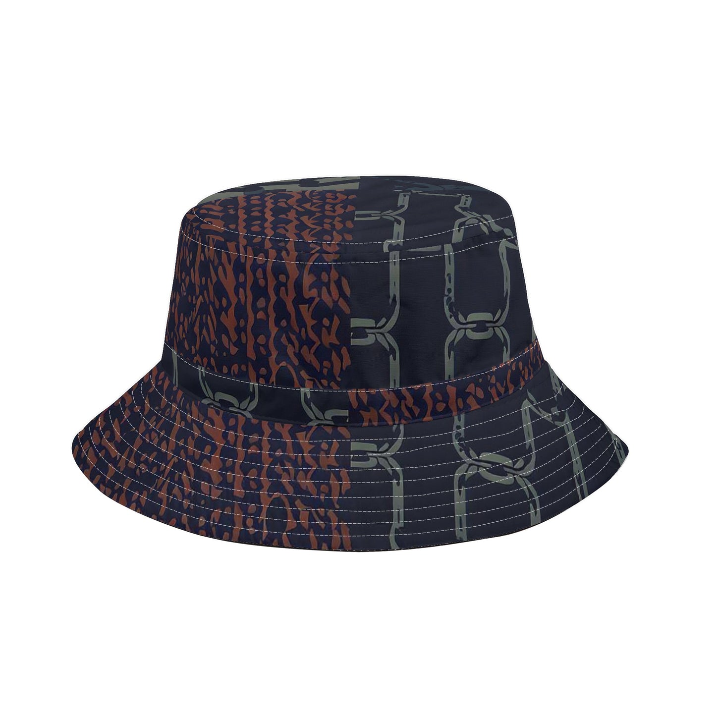Vampire Art Grunge Unisex Bucket Fisherman's Hat - Chains with Rust Patchwork with Adjustable String