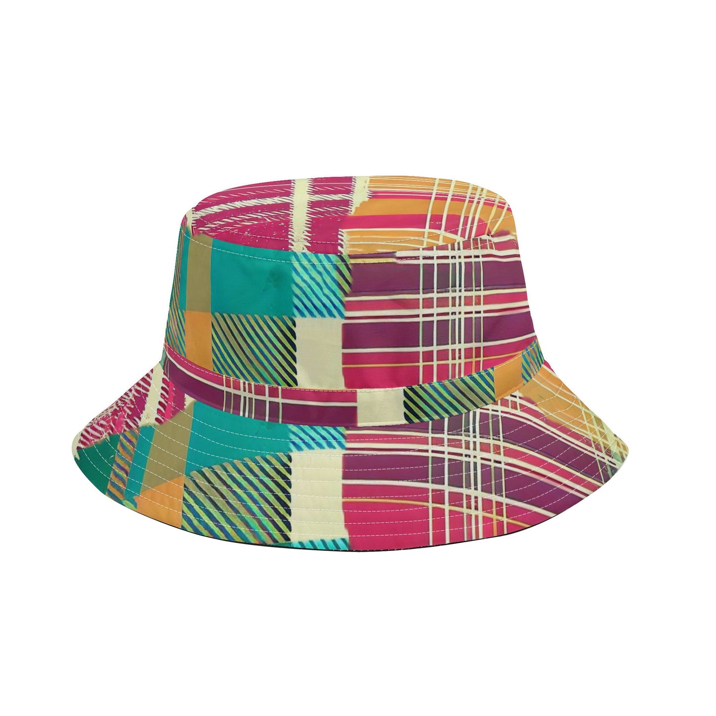 Vampire Art Grunge Unisex Bucket Fisherman's Hat - Colourful Tartan Patchwork with Adjustable String