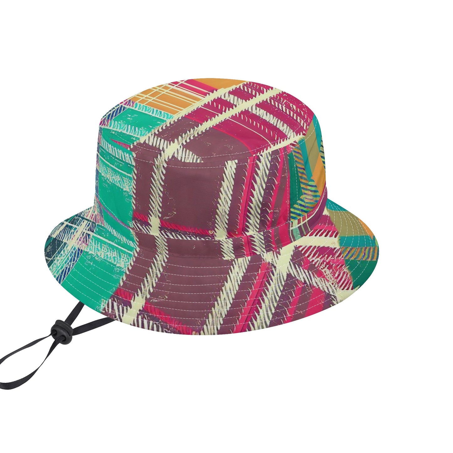 Vampire Art Grunge Unisex Bucket Fisherman's Hat - Colourful Tartan Patchwork with Adjustable String