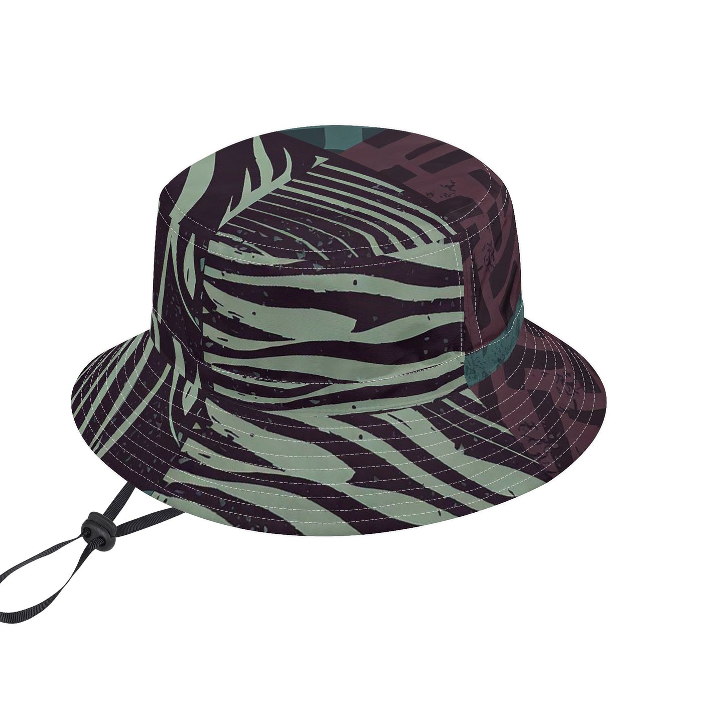 Vampire Art Grunge Unisex Bucket Fisherman's Hat - Zebra Stripes Patchwork with Adjustable String