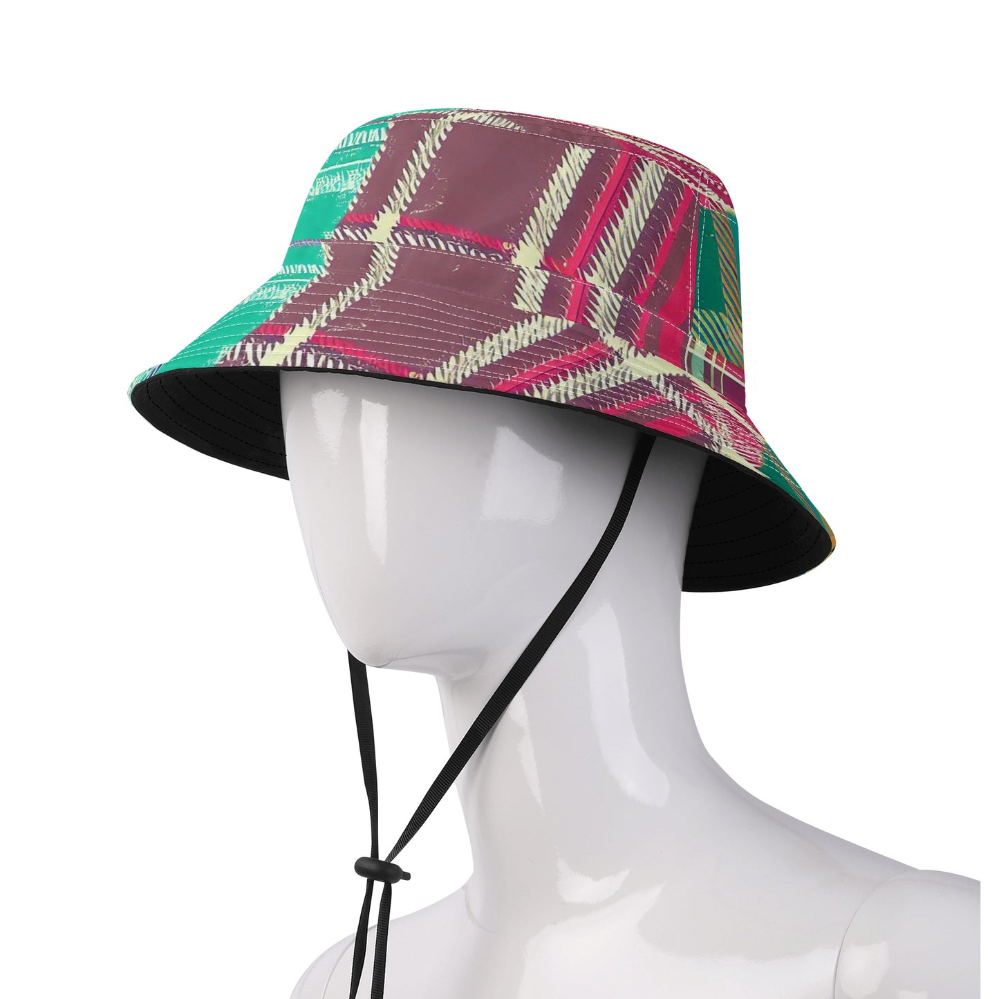 Vampire Art Grunge Unisex Bucket Fisherman's Hat - Colourful Tartan Patchwork with Adjustable String