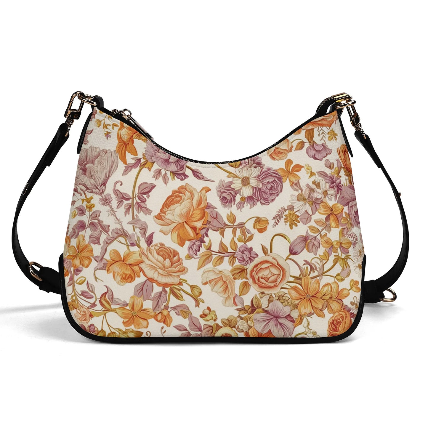 Vampire Art Retro PU Cross-body Bag With Chain Decoration - Florals in Orange and Lilac