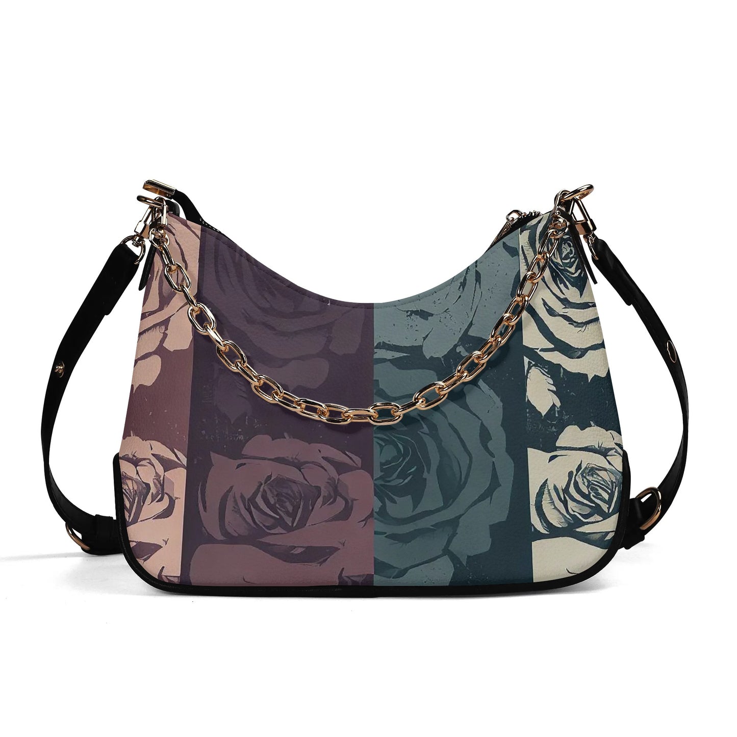 Vampire Art Grunge Distressed PU Cross-body Bag With Chain Decoration - Roses