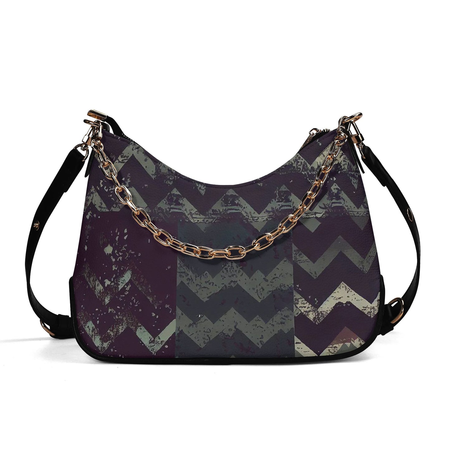 Vampire Art Grunge Distressed PU Cross-body Bag With Chain Decoration - Herringbone