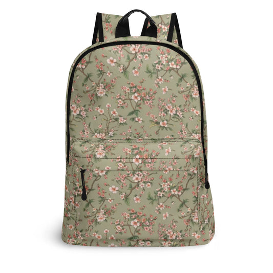 Vampire Art Retro Chic Vegan Leather 17 inch Back to School Twill Backpack - Khaki Retro Delicate Florals