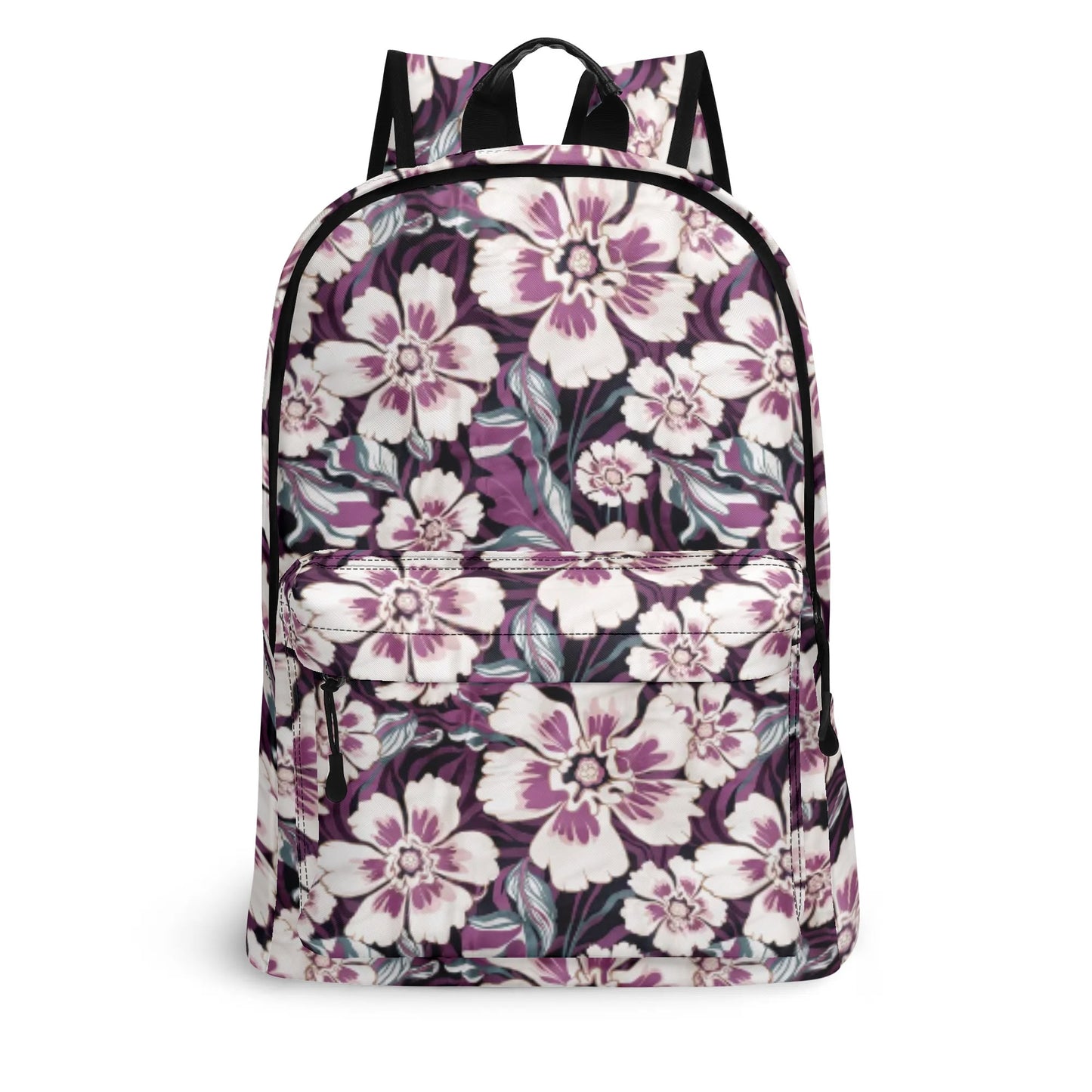 Vampire Art Retro Chic Vegan Leather 17 inch Back to School Twill Backpack - 1970s Surf Florals with White