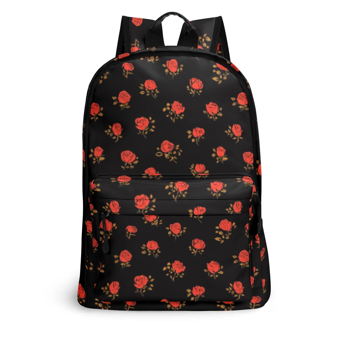 Vampire Art Retro Chic Vegan Leather 17 inch Back to School Twill Backpack - Black with Red Vintage Roses