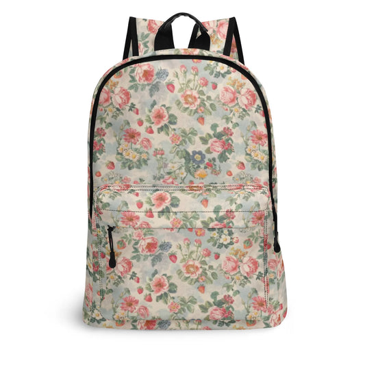 Vampire Art Retro Chic Vegan Leather 17 inch Back to School Twill Backpack - Strawberries