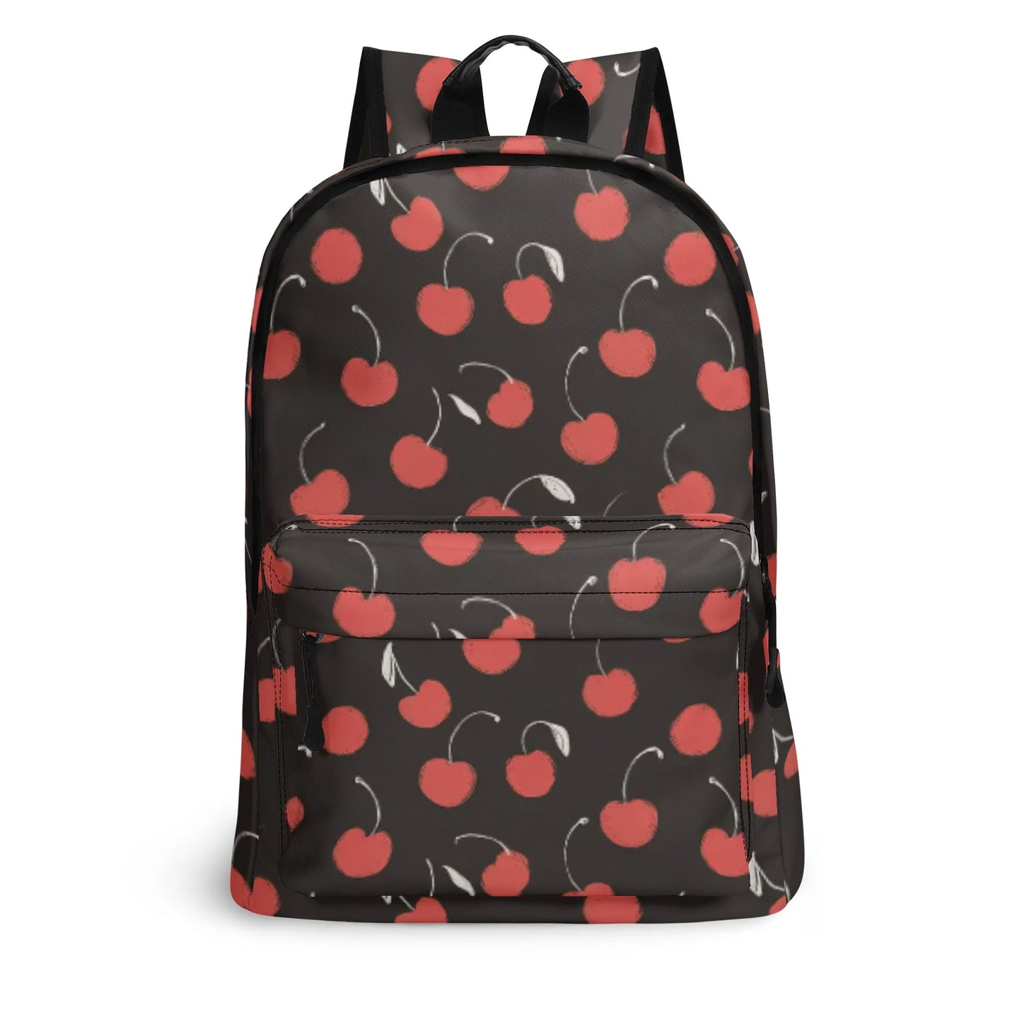 Vampire Art Retro Chic Vegan Leather 17 inch Back to School Twill Backpack - Black with Cherries