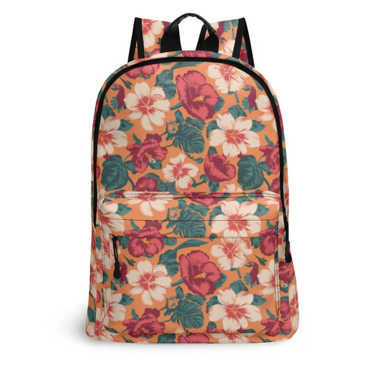 Vampire Art Retro Chic Vegan Leather 17 inch Back to School Twill Backpack - Retro Surfy Florals in Peach