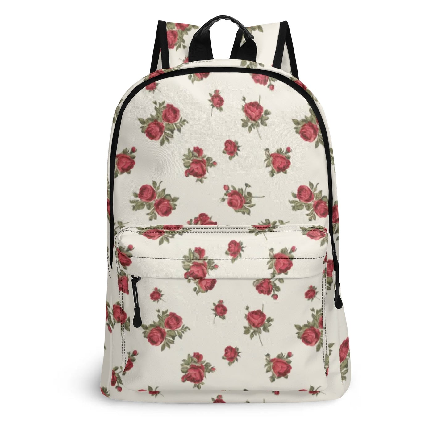 Vampire Art Retro Chic Vegan Leather 17 inch Back to School Twill Backpack - White with Red Roses