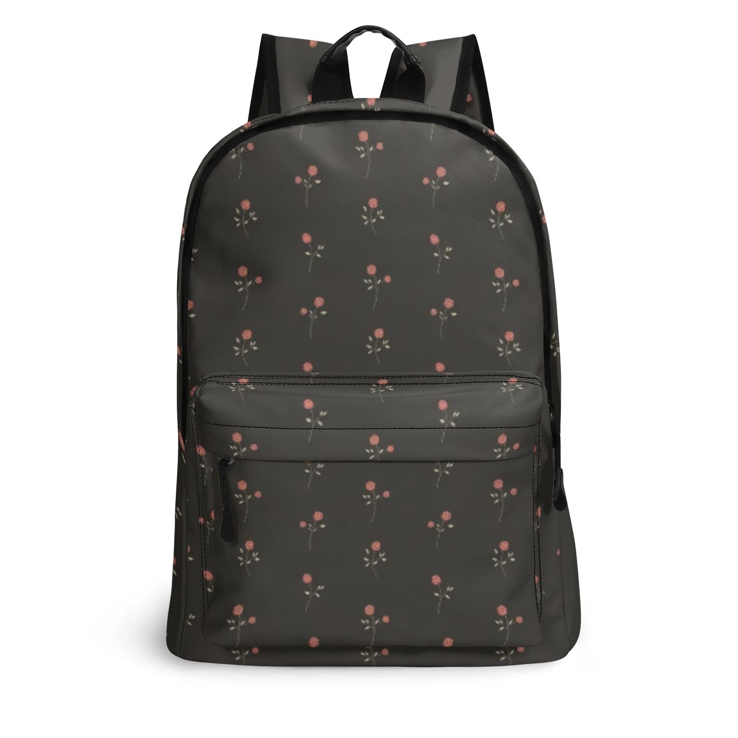 Vampire Art Retro Chic Vegan Leather 17 inch Back to School Twill Backpack - Black with Roses