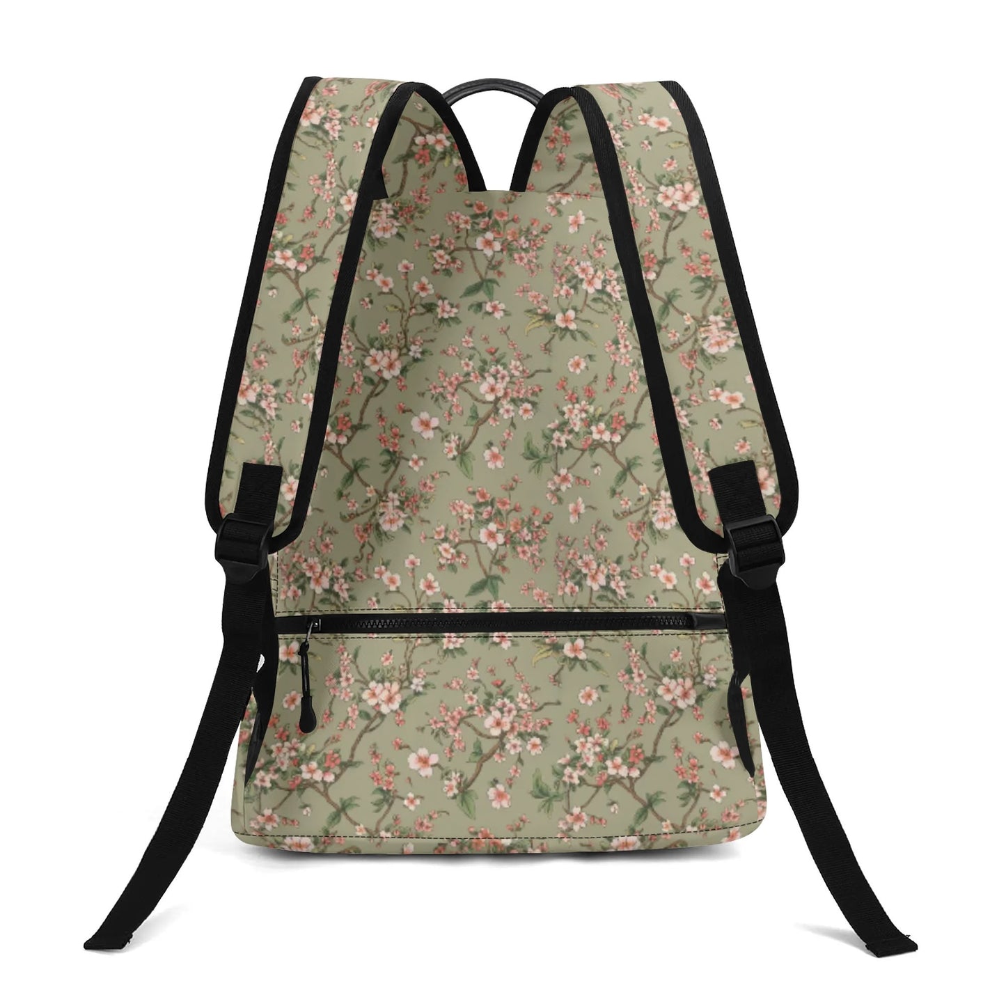 Vampire Art Retro Chic Vegan Leather 17 inch Back to School Twill Backpack - Khaki Retro Delicate Florals