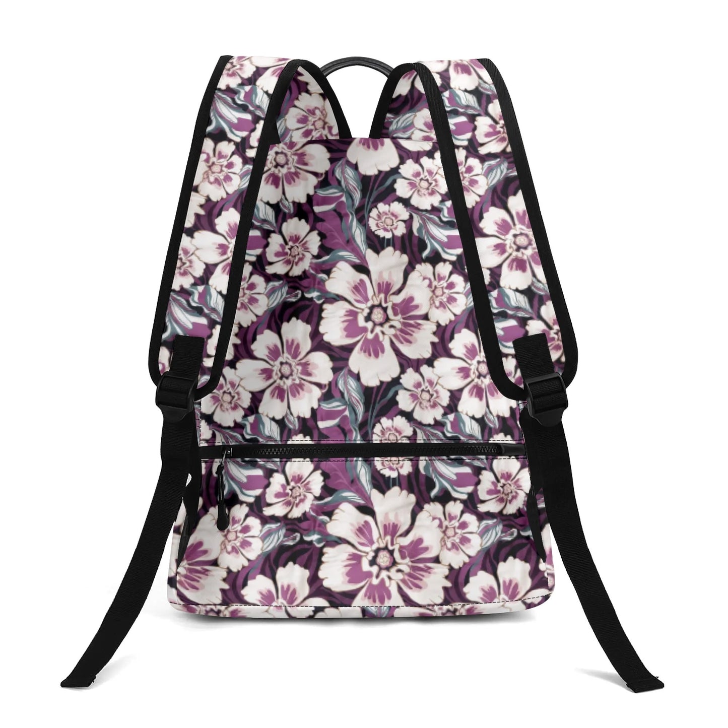 Vampire Art Retro Chic Vegan Leather 17 inch Back to School Twill Backpack - 1970s Surf Florals with White