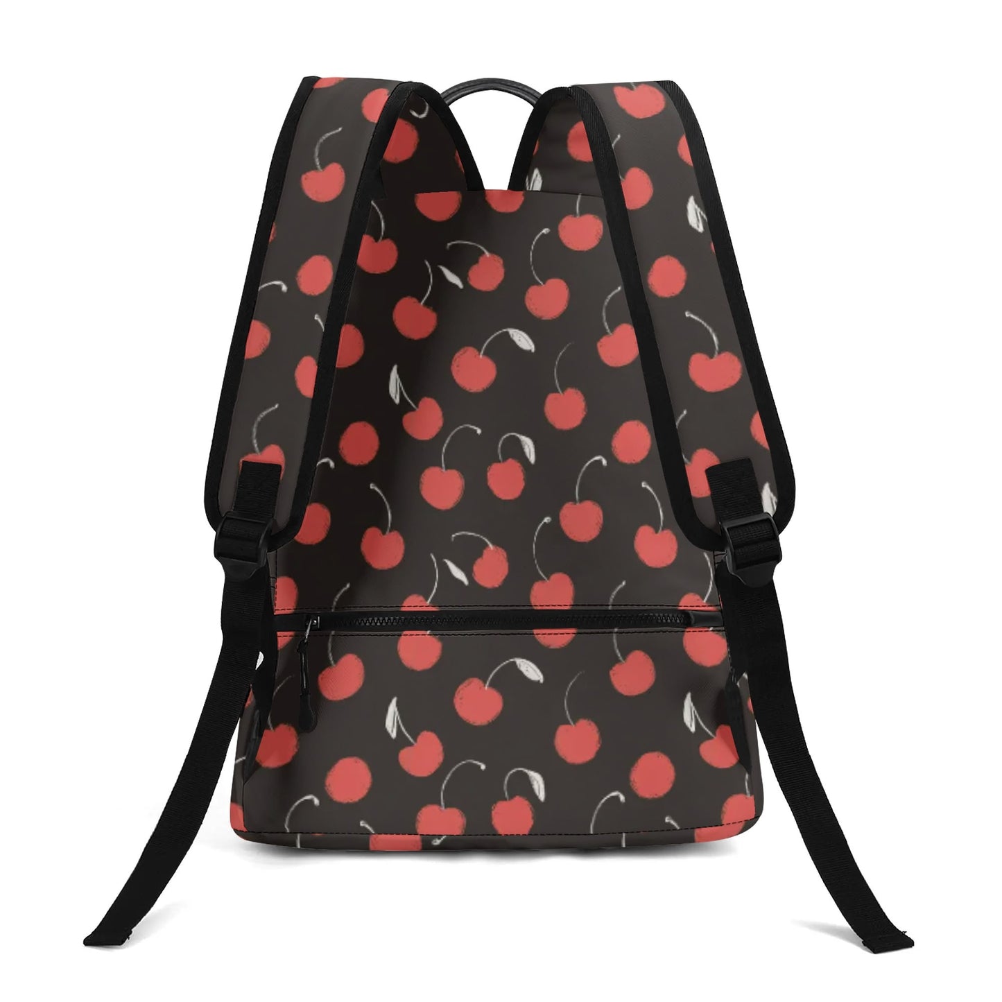 Vampire Art Retro Chic Vegan Leather 17 inch Back to School Twill Backpack - Black with Cherries