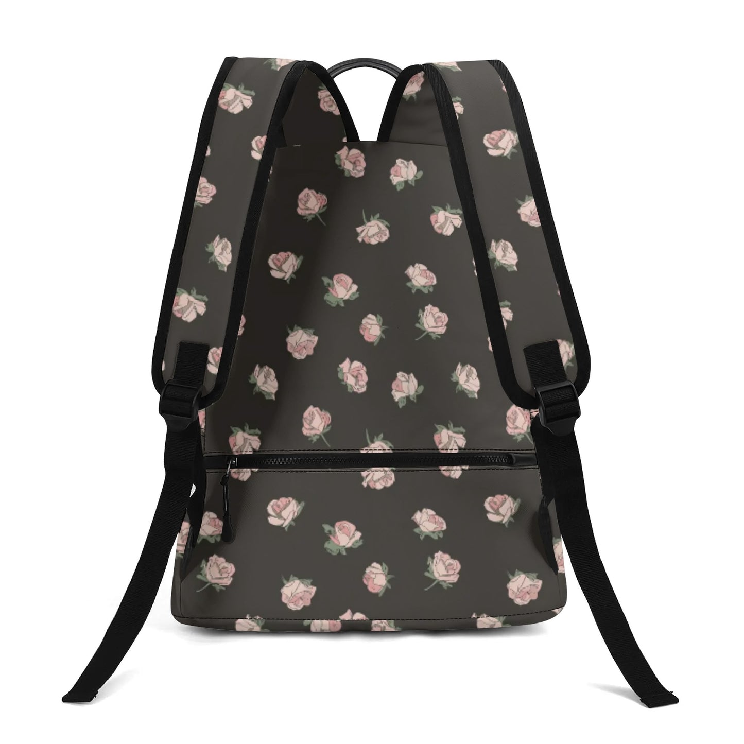 Vampire Art Retro Chic Vegan Leather 17 inch Back to School Twill Backpack - Black with Pink Roses