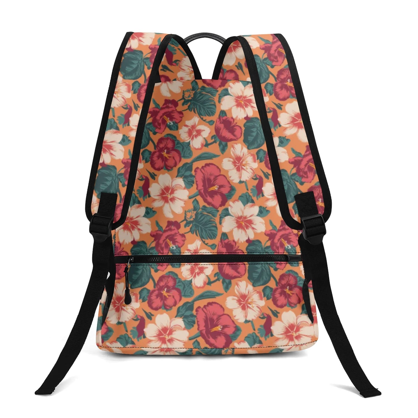 Vampire Art Retro Chic Vegan Leather 17 inch Back to School Twill Backpack - Retro Surfy Florals in Peach