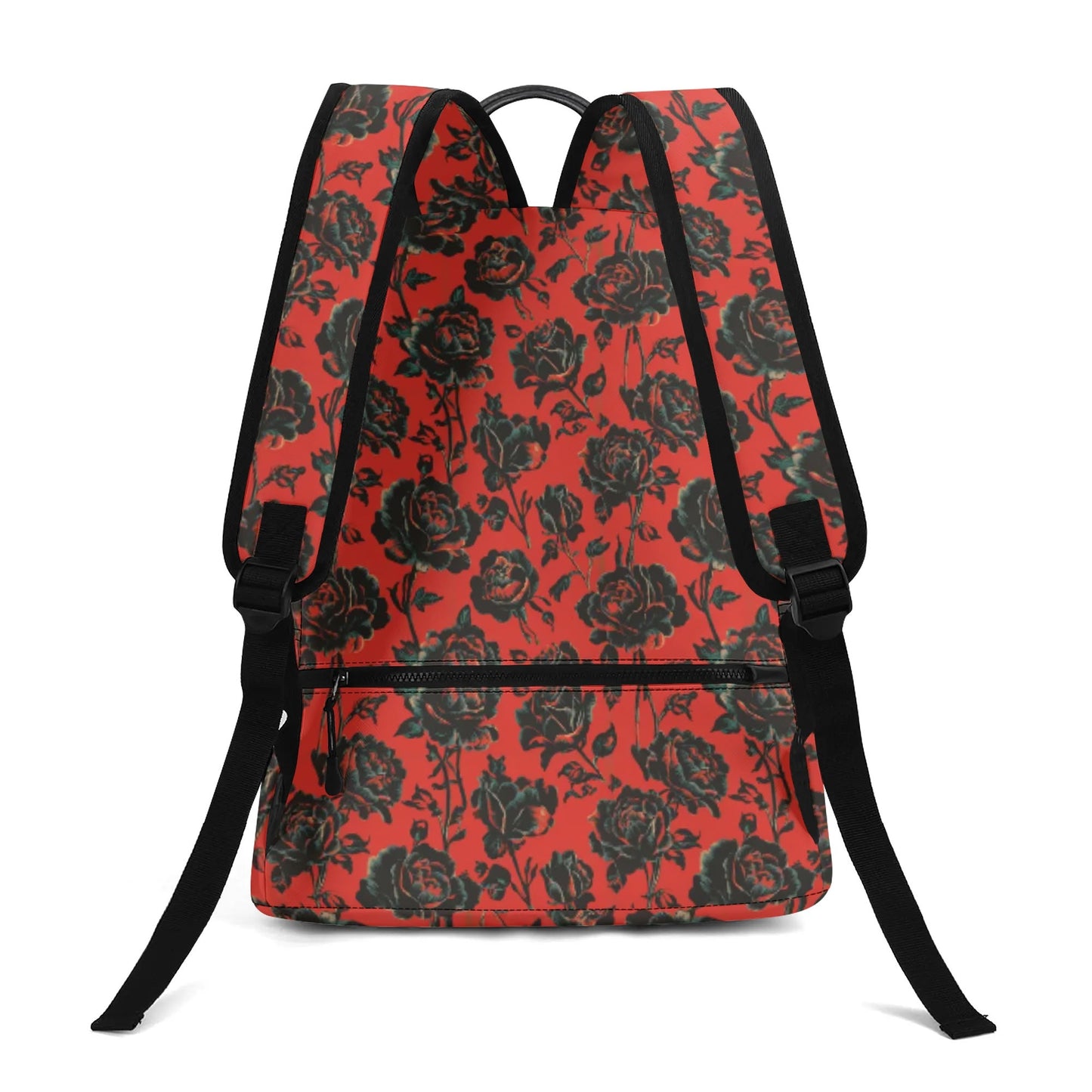 Vampire Art Retro Chic Vegan Leather 17 inch Back to School Twill Backpack - Red with Black Goth Roses