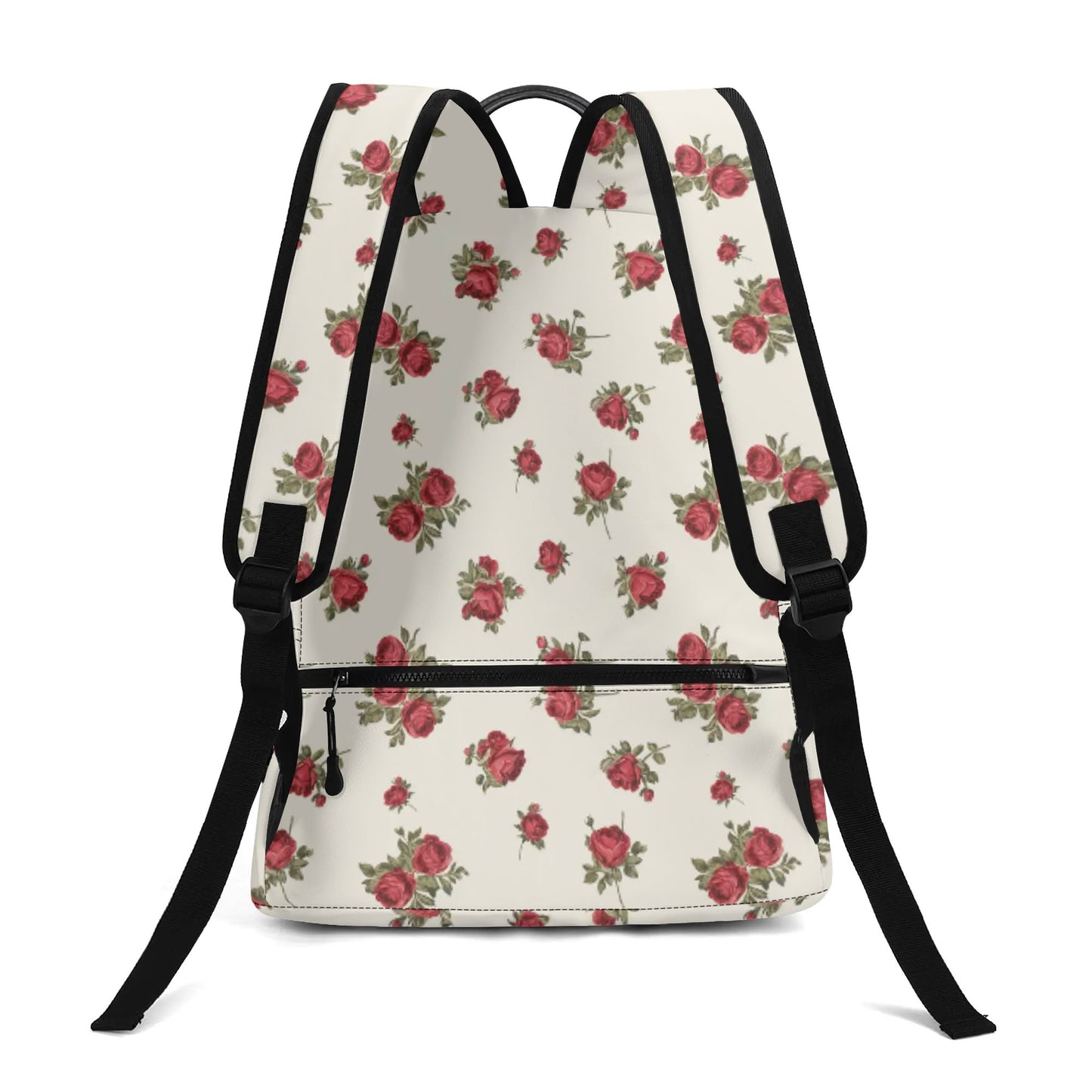 Vampire Art Retro Chic Vegan Leather 17 inch Back to School Twill Backpack - White with Red Roses