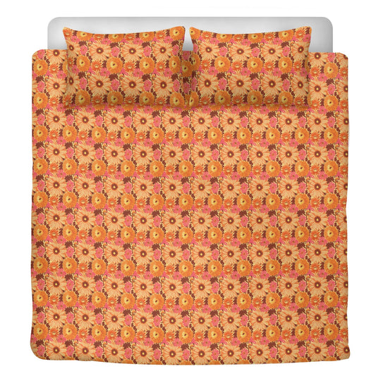 Vampire Art Retro Boho Dreamscape 3-Piece Bedding Set - Seventies Flowers in Orange