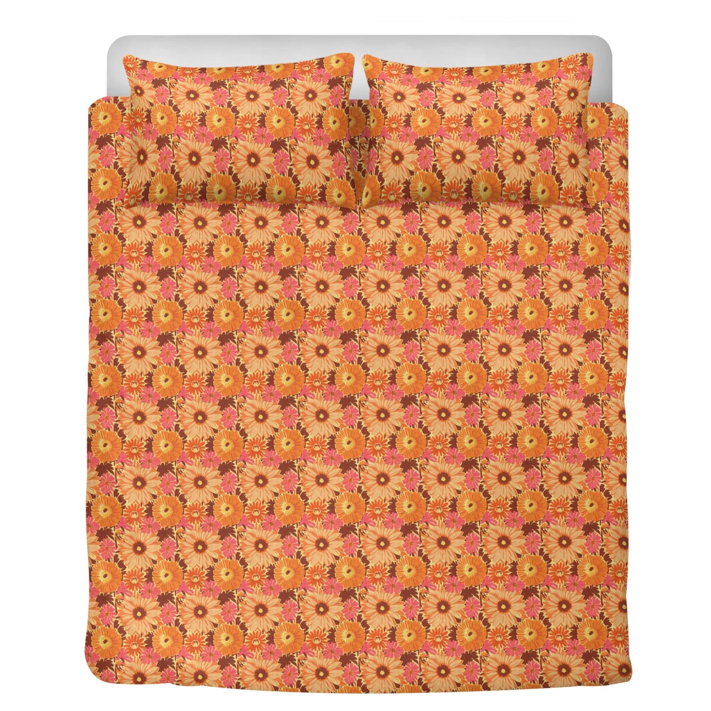 Vampire Art Retro Boho Dreamscape 3-Piece Bedding Set - Seventies Flowers in Orange