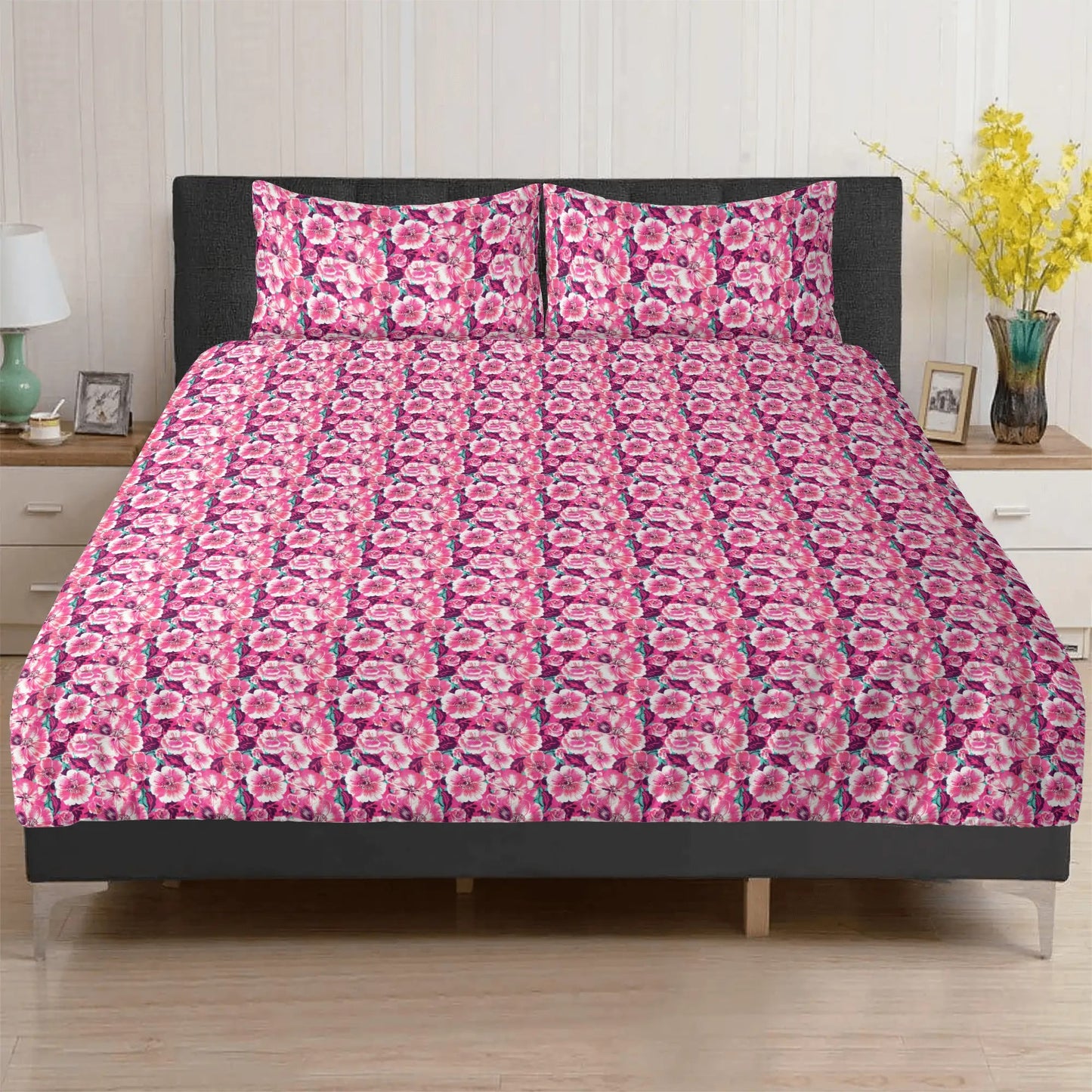 Vampire Art Retro Surf Dreamscape 3-Piece Bedding Set - Vintage Florals in Pink