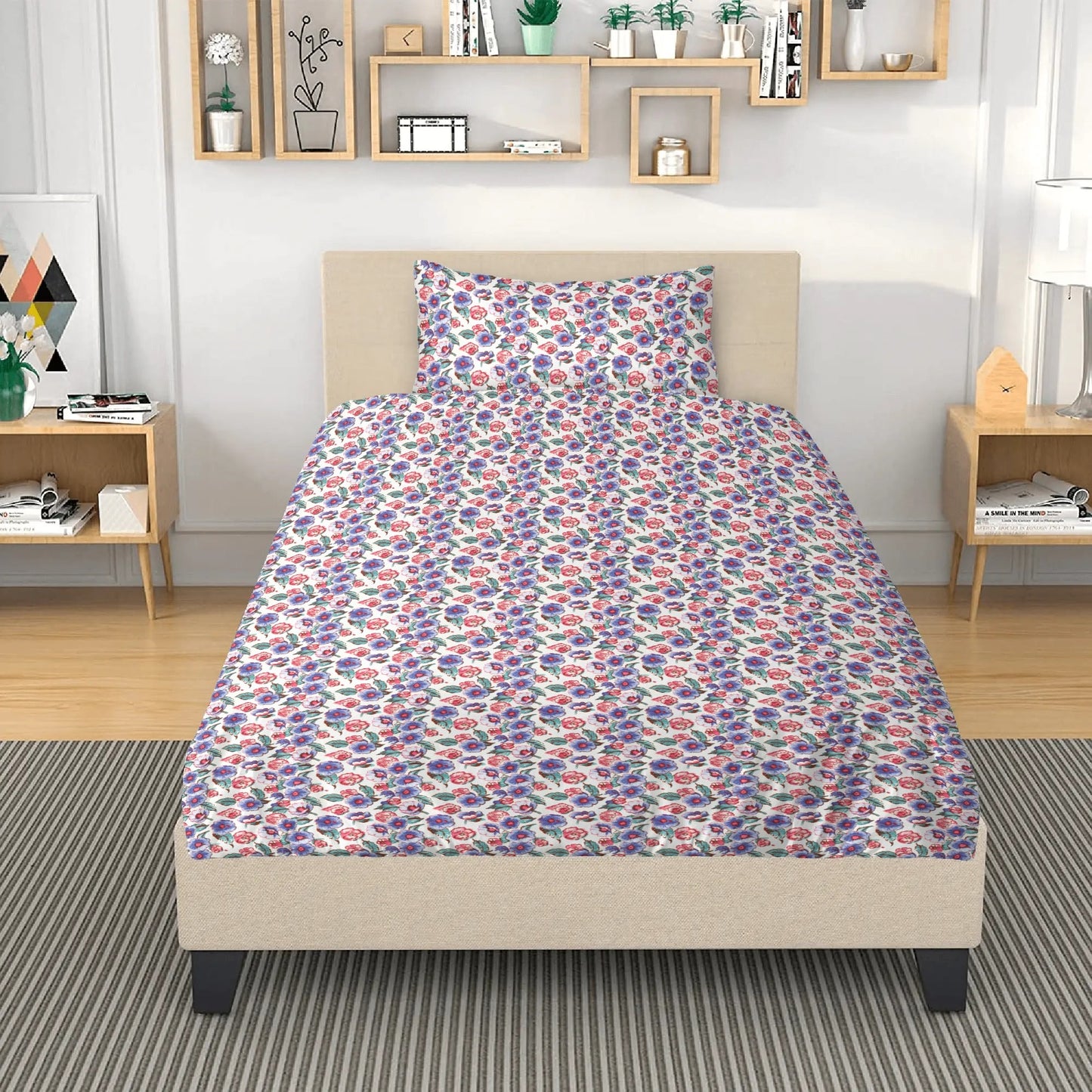 Vampire Art Retro Surf Dreamscape 3-Piece Bedding Set - Vintage Florals in Blue and Pink