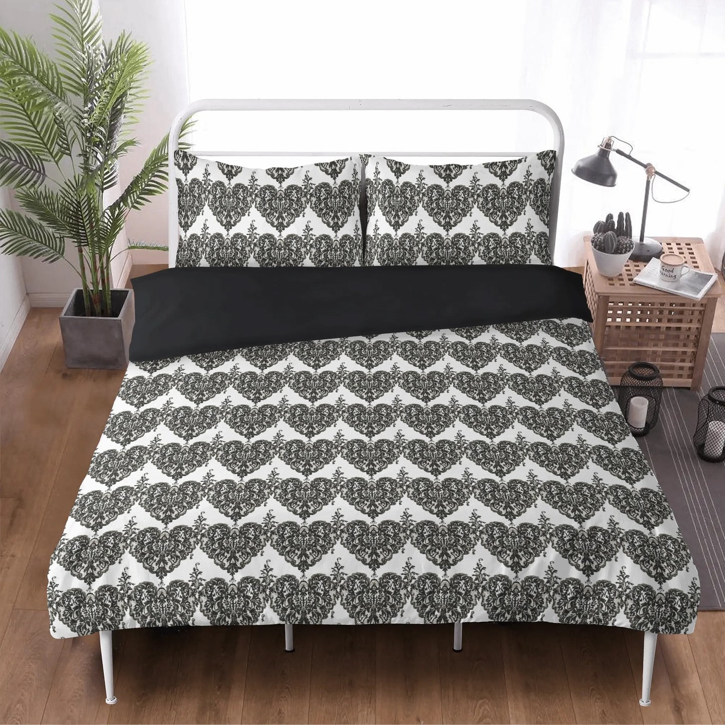 Vampire Art Whimsigoth Dreamscape 3-Piece Bedding Set - Lace Brocade in Black and White