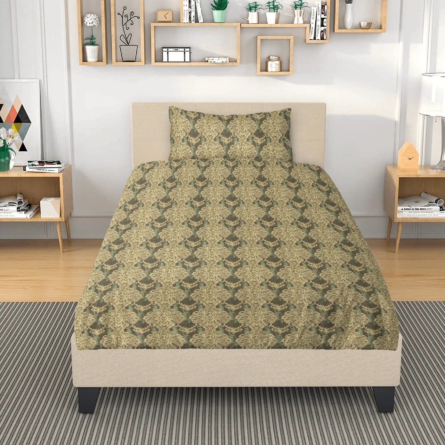 Vampire Art Whimsigoth Dreamscape 3-Piece Bedding Set - Grunge Brocade with Green