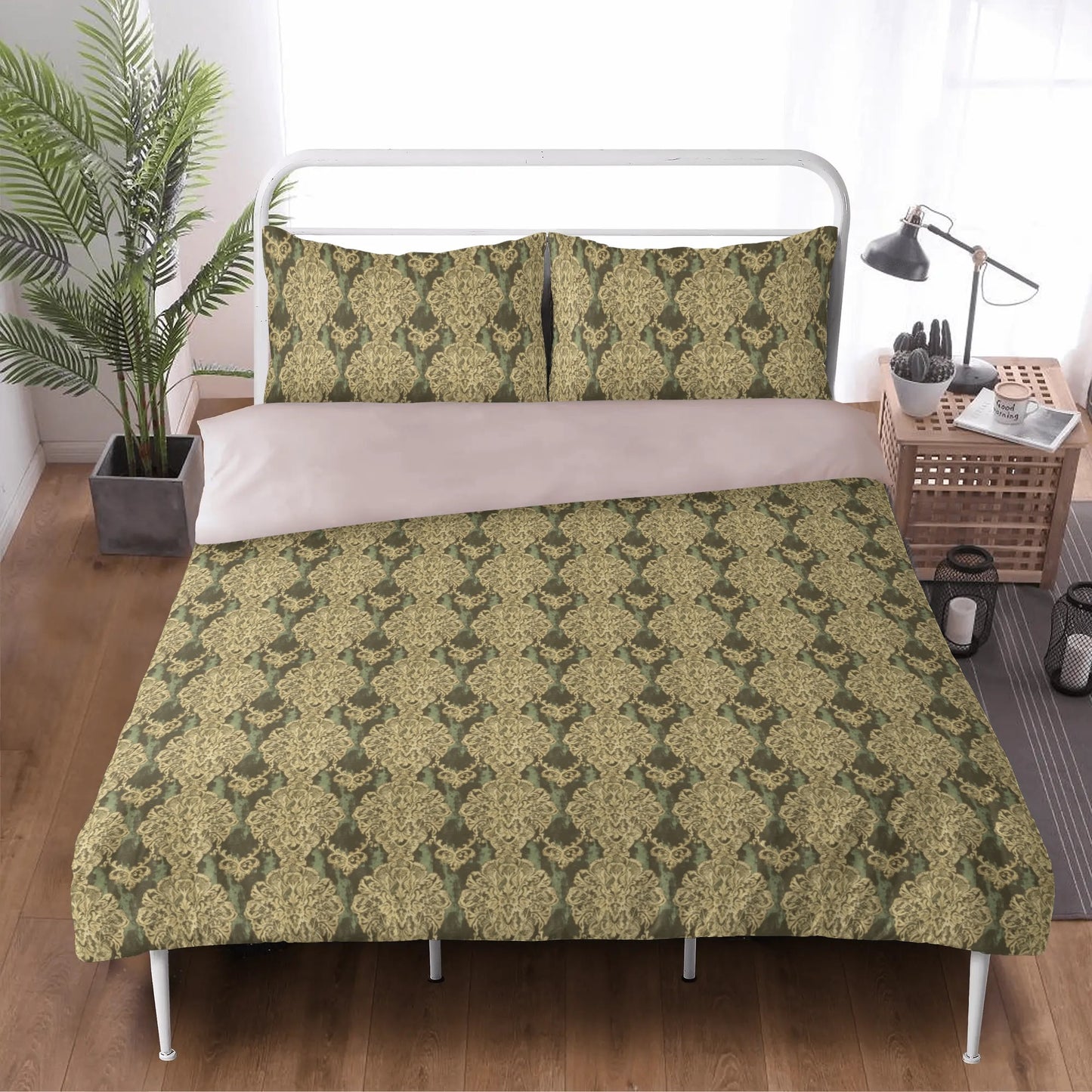 Vampire Art Whimsigoth Dreamscape 3-Piece Bedding Set - Grunge Brocade with Green