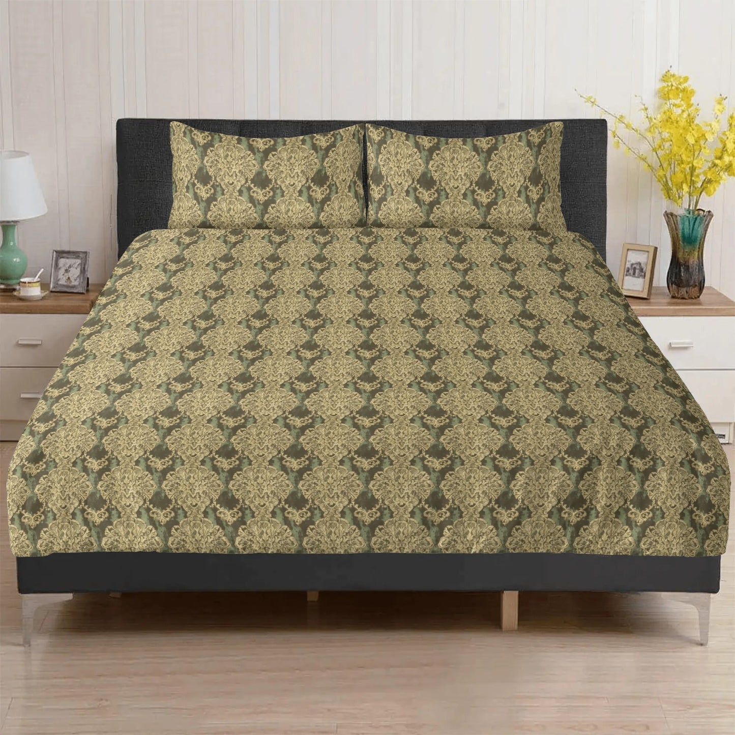 Vampire Art Whimsigoth Dreamscape 3-Piece Bedding Set - Grunge Brocade with Green