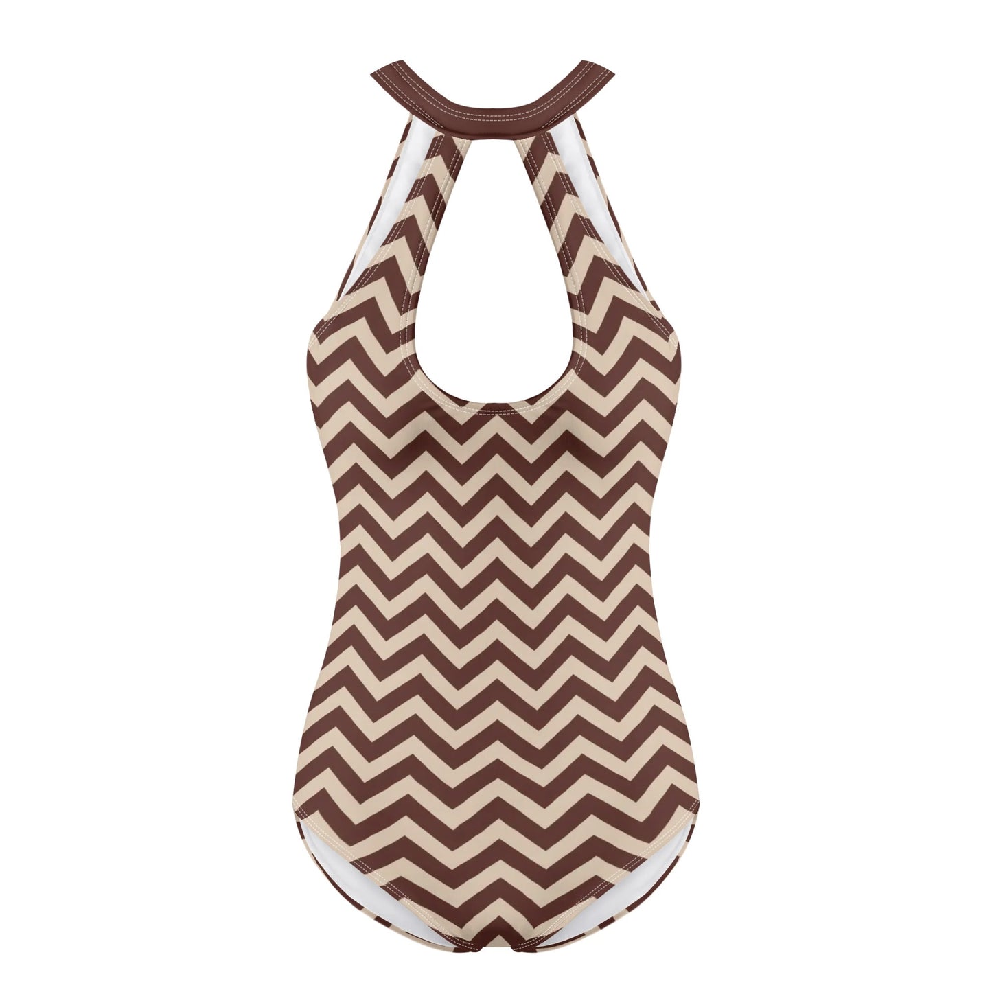 Vampire Art Retro Mod Halter One-Piece Swimsuit - Brown Herringbone