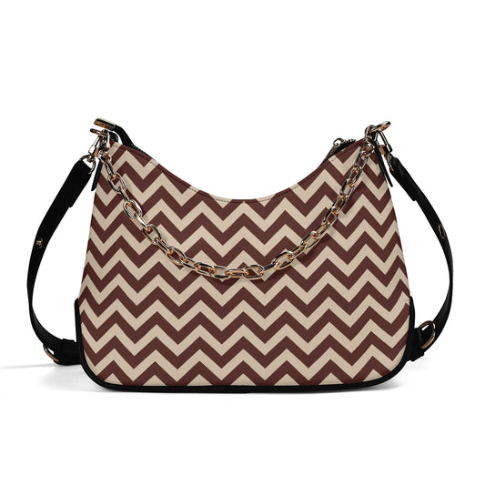 Vampire Art Sixties Retro Vegan Leather Cross-body Bag With Chain Decoration - Mod Brown Harringbone