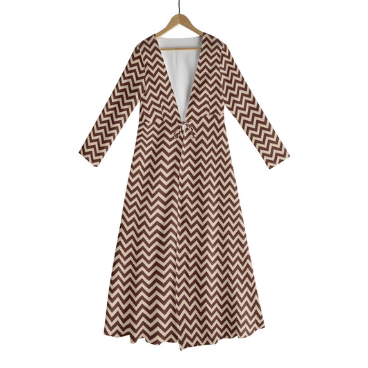 Vampire Art Sixties Retro Womens Tie-Up Beach Cover Up Dress - Mod Brown Herringbone