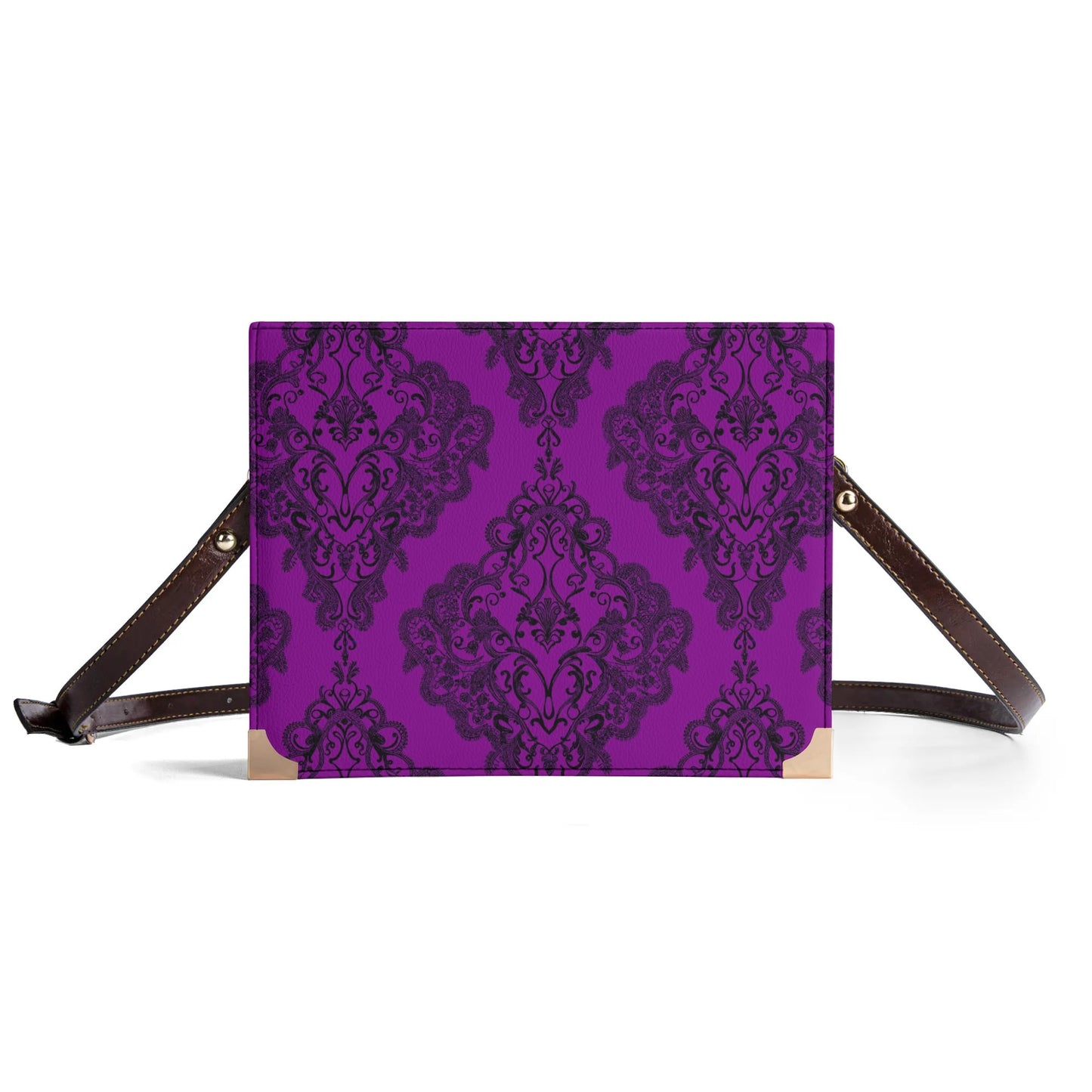 Vampire Art Dark Academia Book Cover Crossbody Bag - Goth Purple Damask