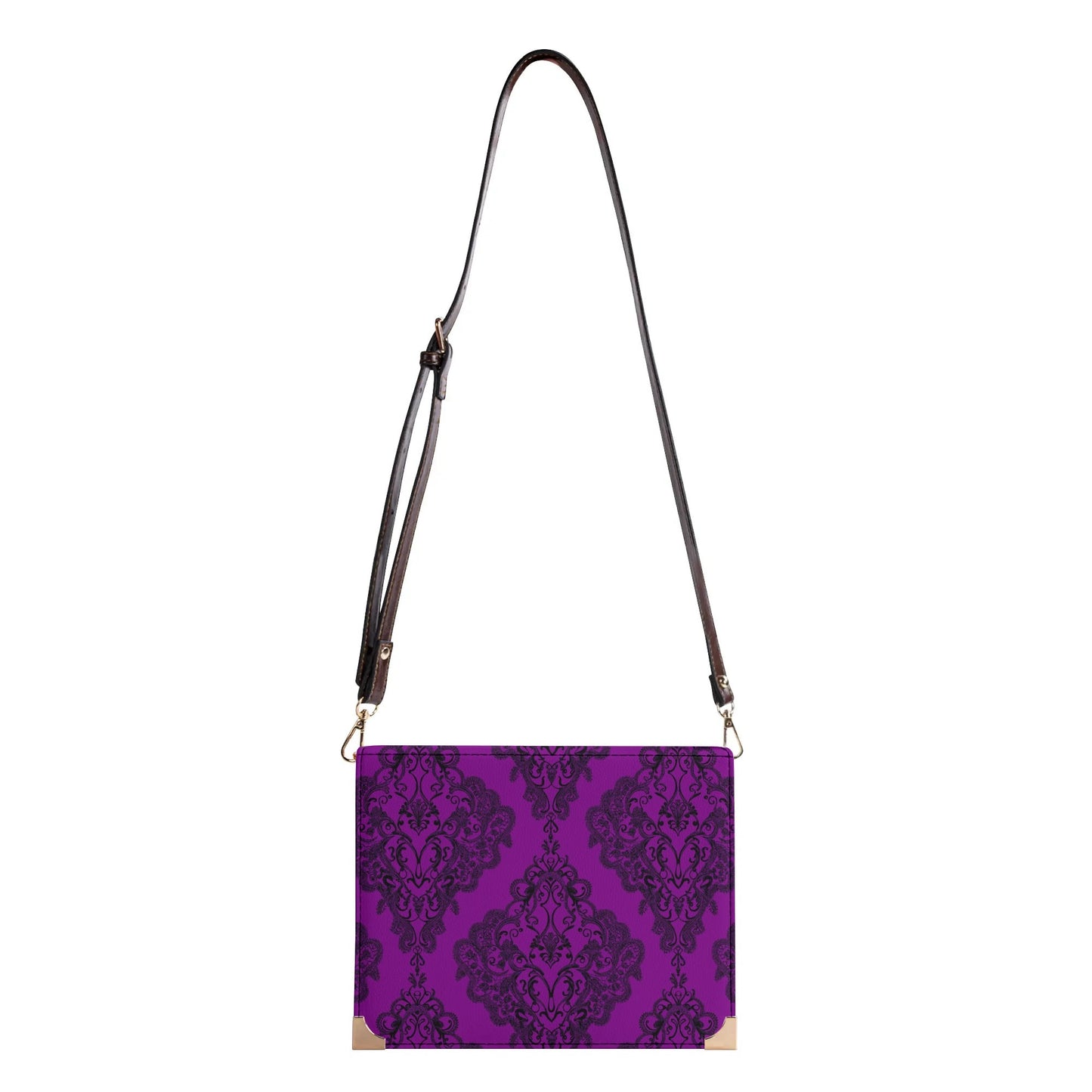 Vampire Art Dark Academia Book Cover Crossbody Bag - Goth Purple Damask