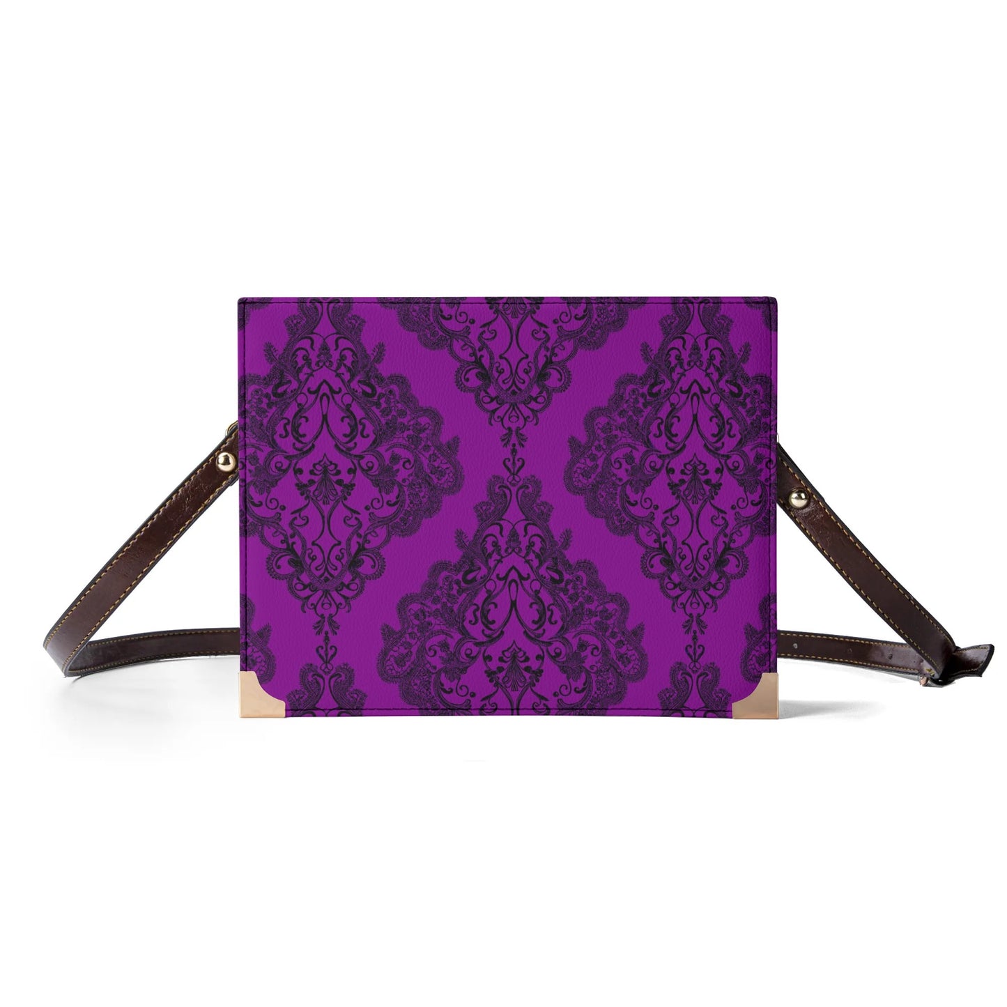 Vampire Art Dark Academia Book Cover Crossbody Bag - Goth Purple Damask