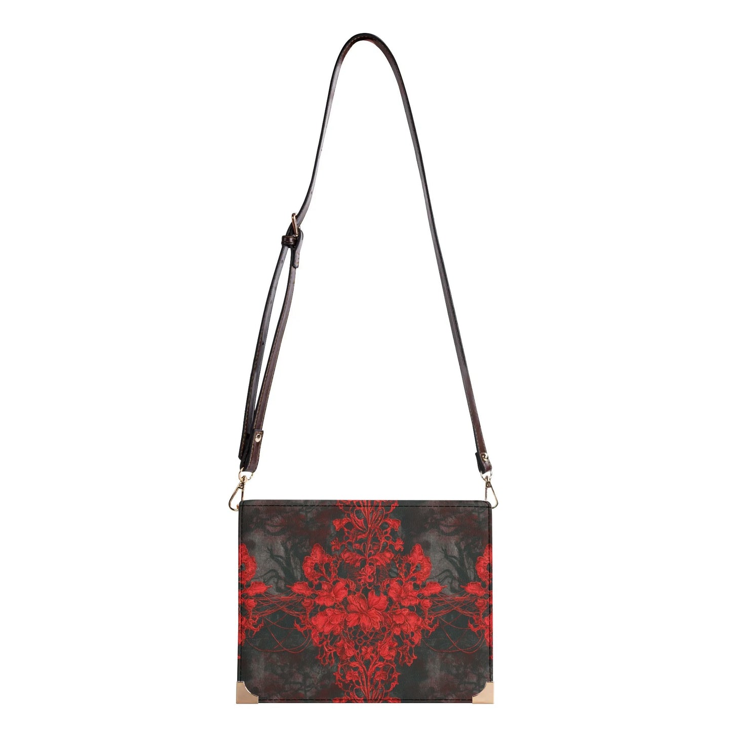 Vampire Art Dark Academia Book Cover Crossbody Bag - Grunge Red Damask