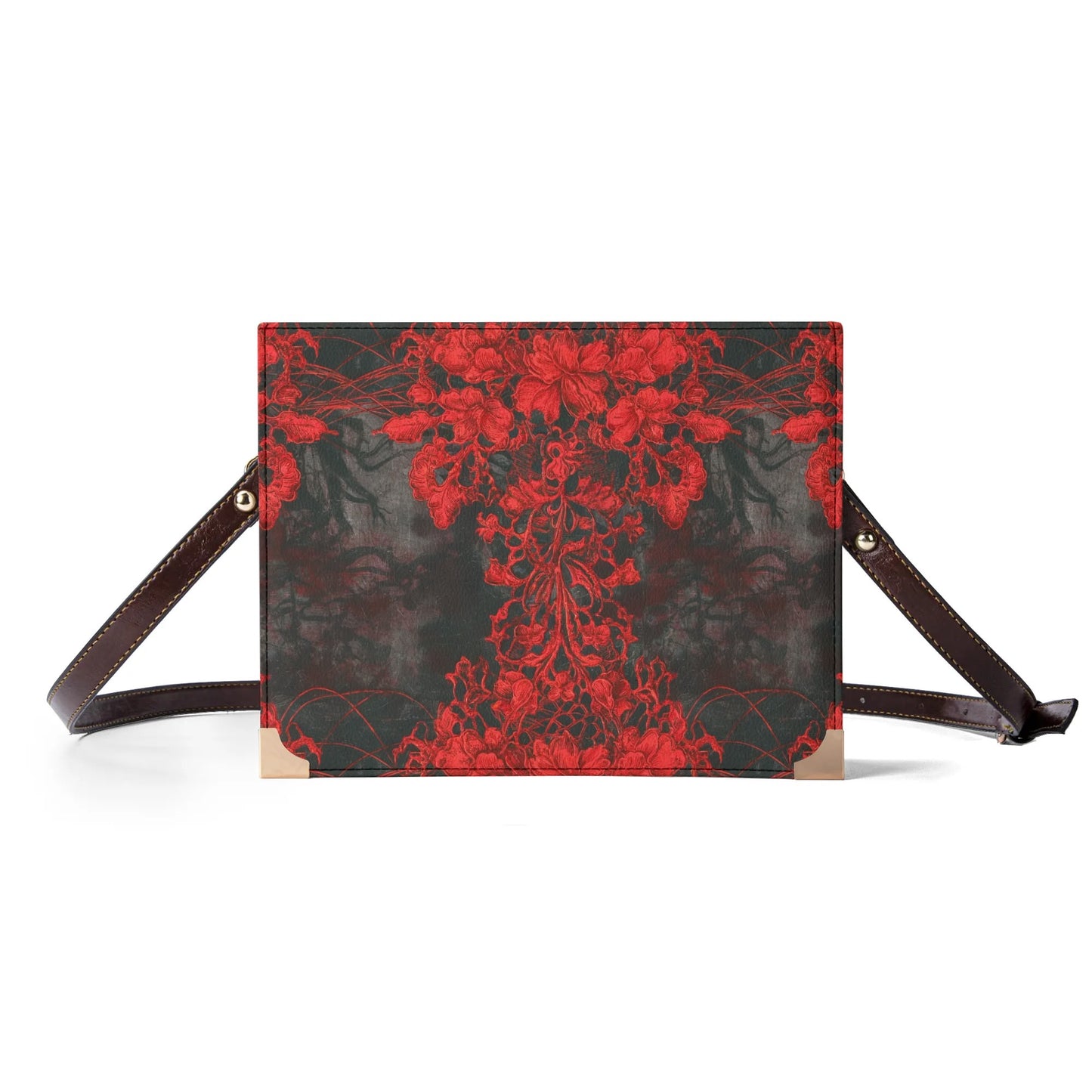 Vampire Art Dark Academia Book Cover Crossbody Bag - Grunge Red Damask