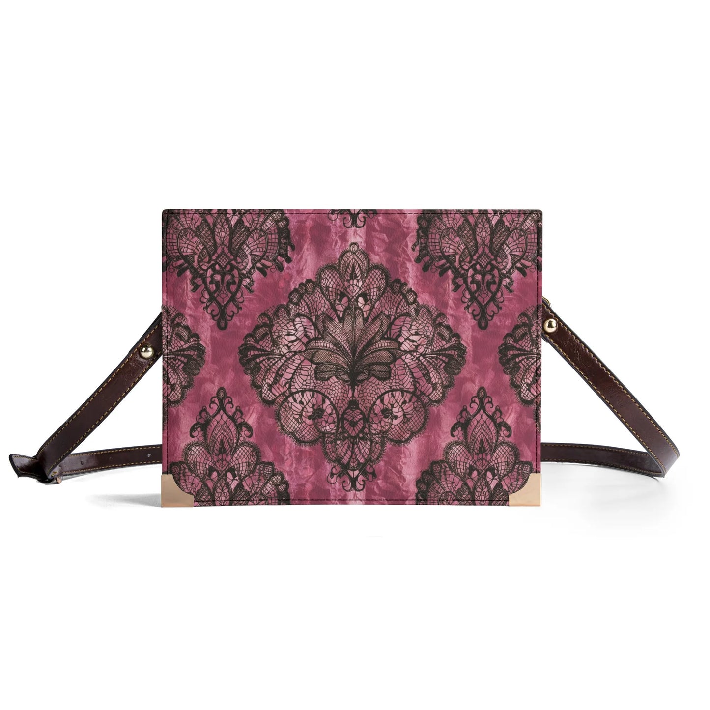 Vampire Art Dark Academia Book Cover Crossbody Bag - Grunge Purple Damask