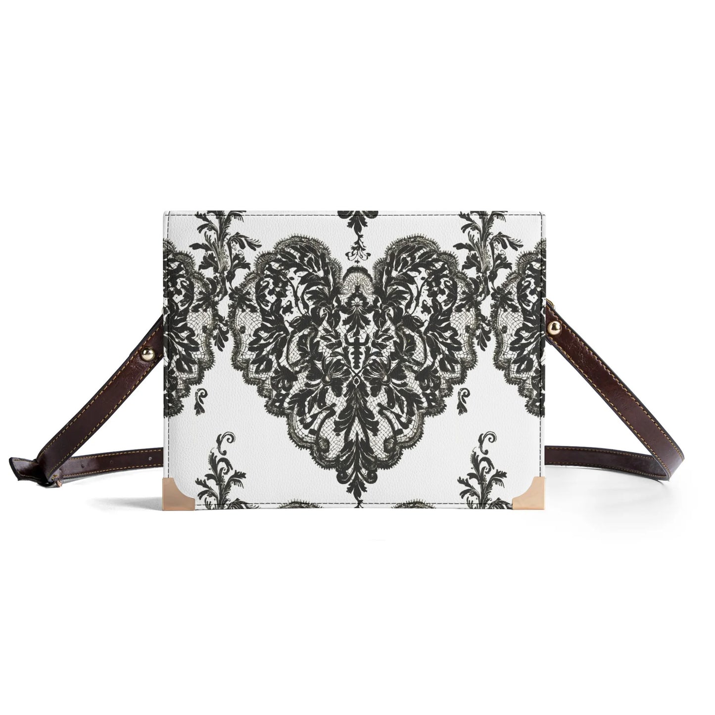 Vampire Art Dark Academia Book Cover Crossbody Bag - Black and White Goth Damask