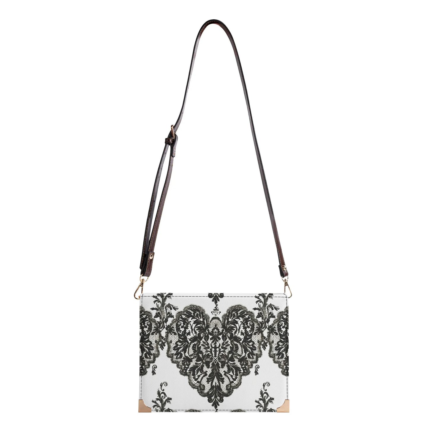 Vampire Art Dark Academia Book Cover Crossbody Bag - Black and White Goth Damask