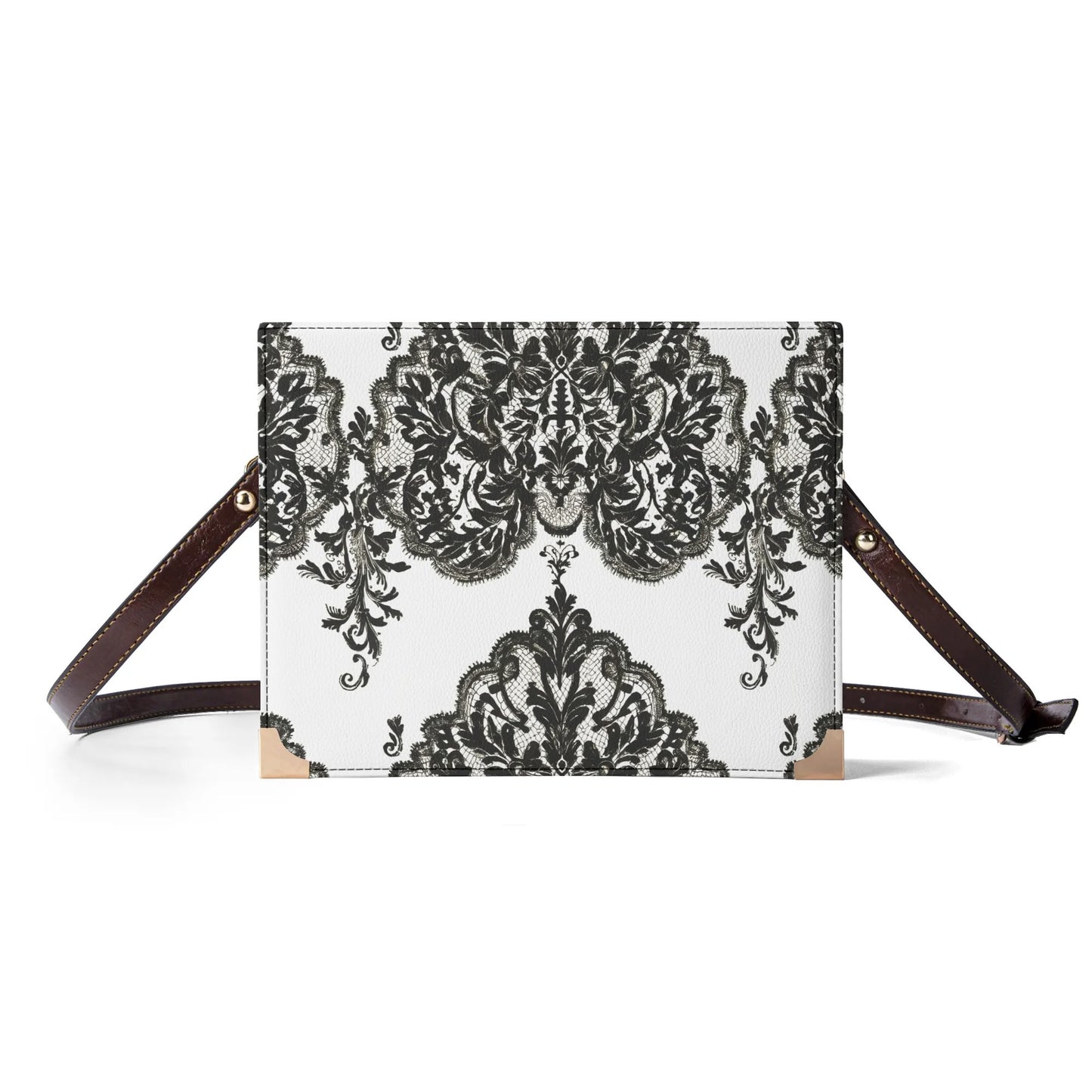 Vampire Art Dark Academia Book Cover Crossbody Bag - Black and White Goth Damask