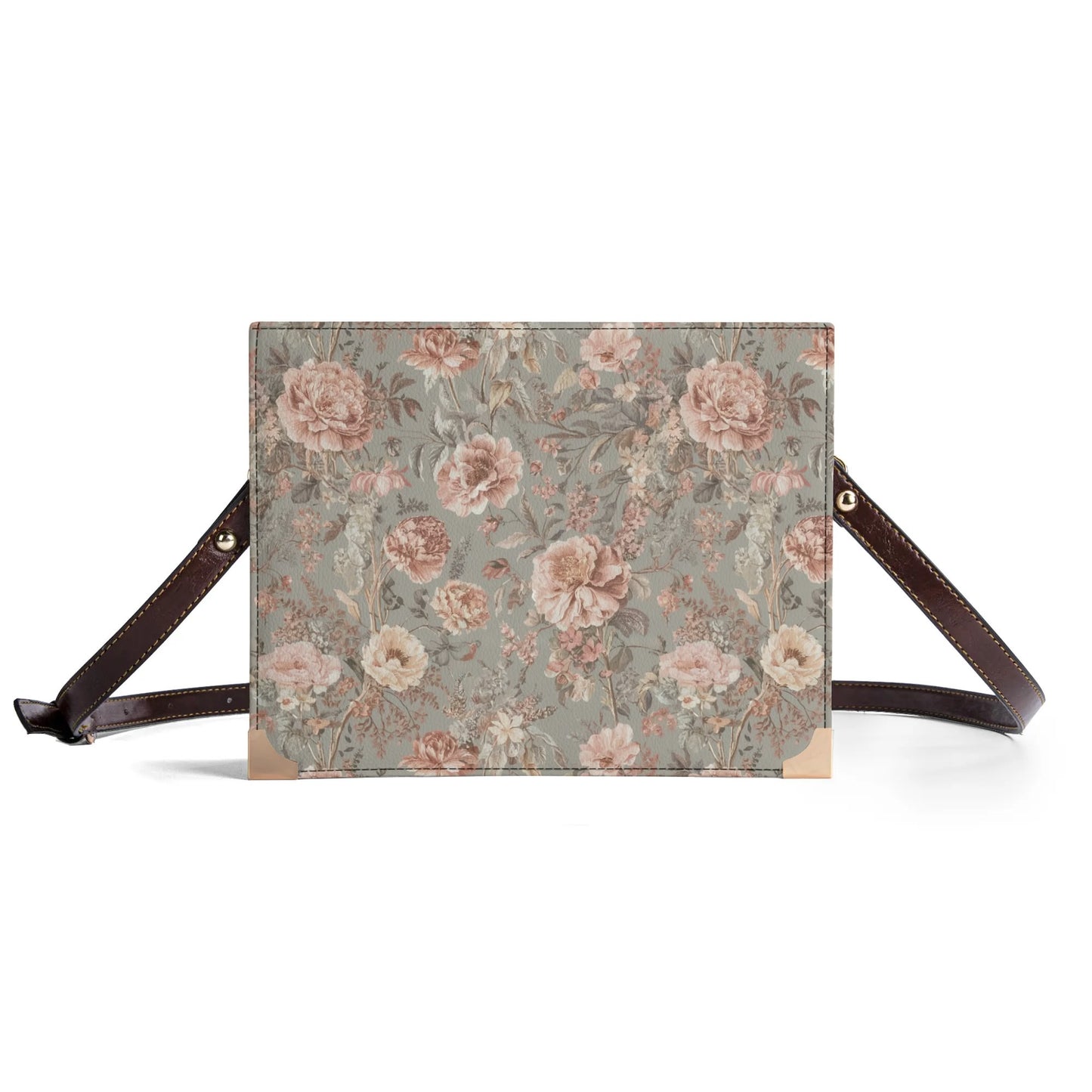 Vampire Art Dark Academia Book Cover Crossbody Bag - Grunge Roses in Grey