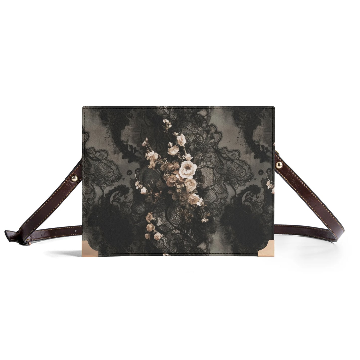 Vampire Art Dark Academia Book Cover Crossbody Bag - Grunge and Goth Lace and Roses