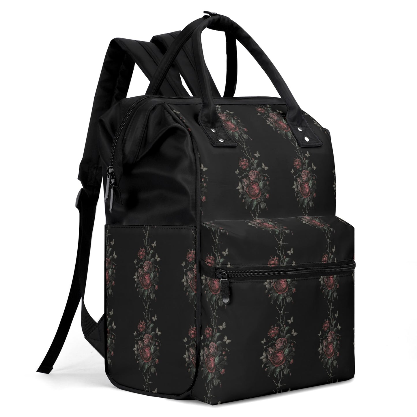 Vampire Art Nocturnal Celestial Goth Large Capacity Diaper Bag Mummy Backpack Nursing Bag Backpack Baby Shower Gift for Mums and Dads New Parents - Goth Roses and Moths